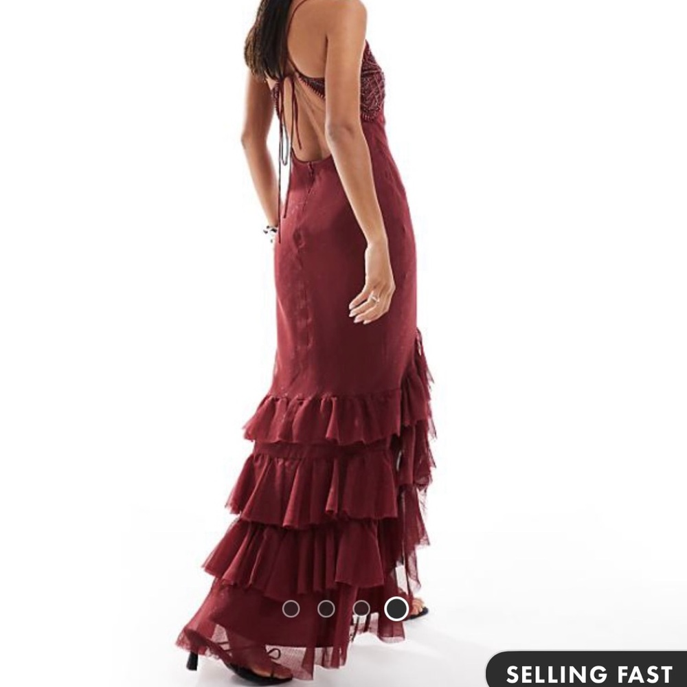 ASOS Deep Red Ruffled Maxi Dress - Picture 2 of 8
